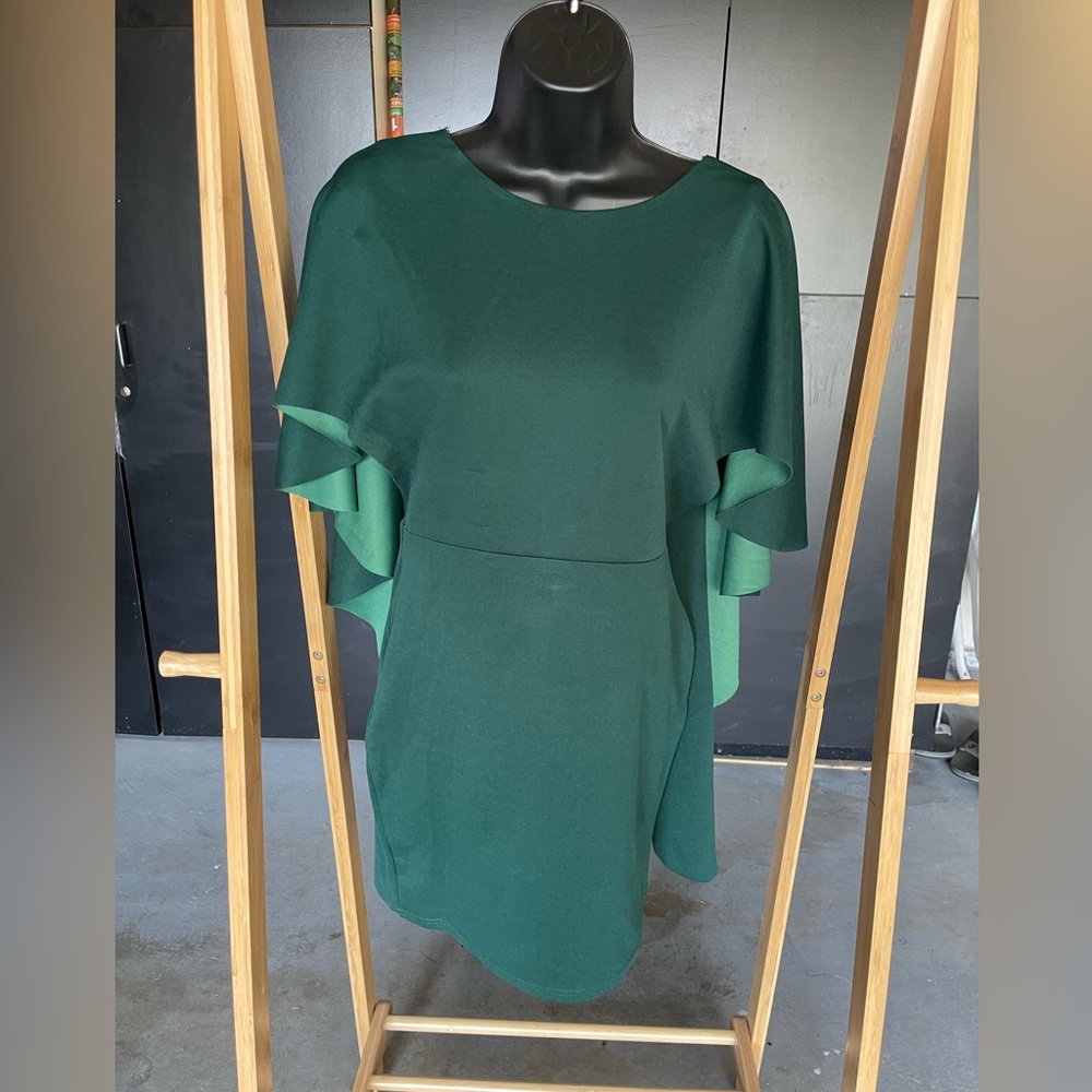 Cape arm forest green dress